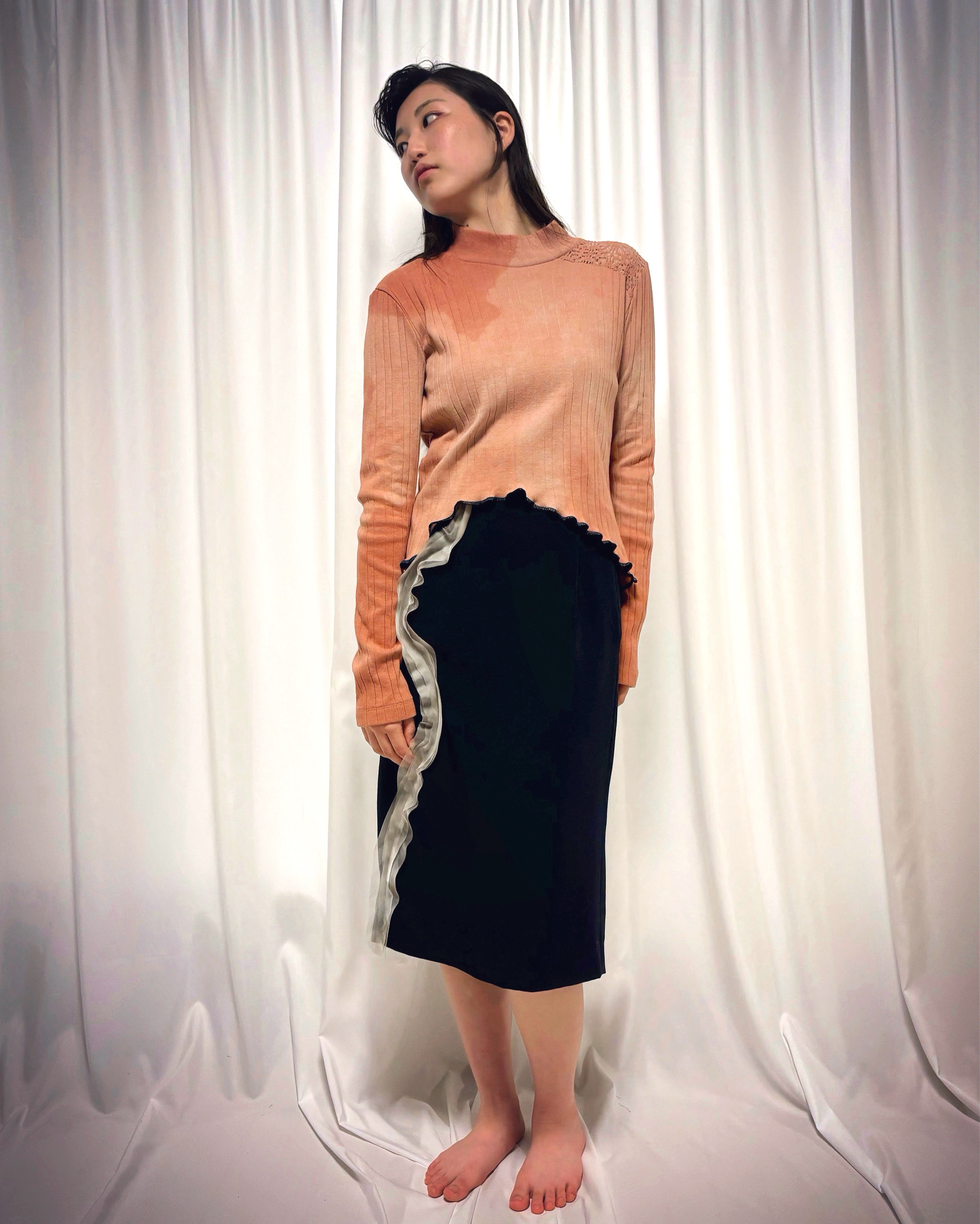 Asymmetry Lace Panel Top Dye