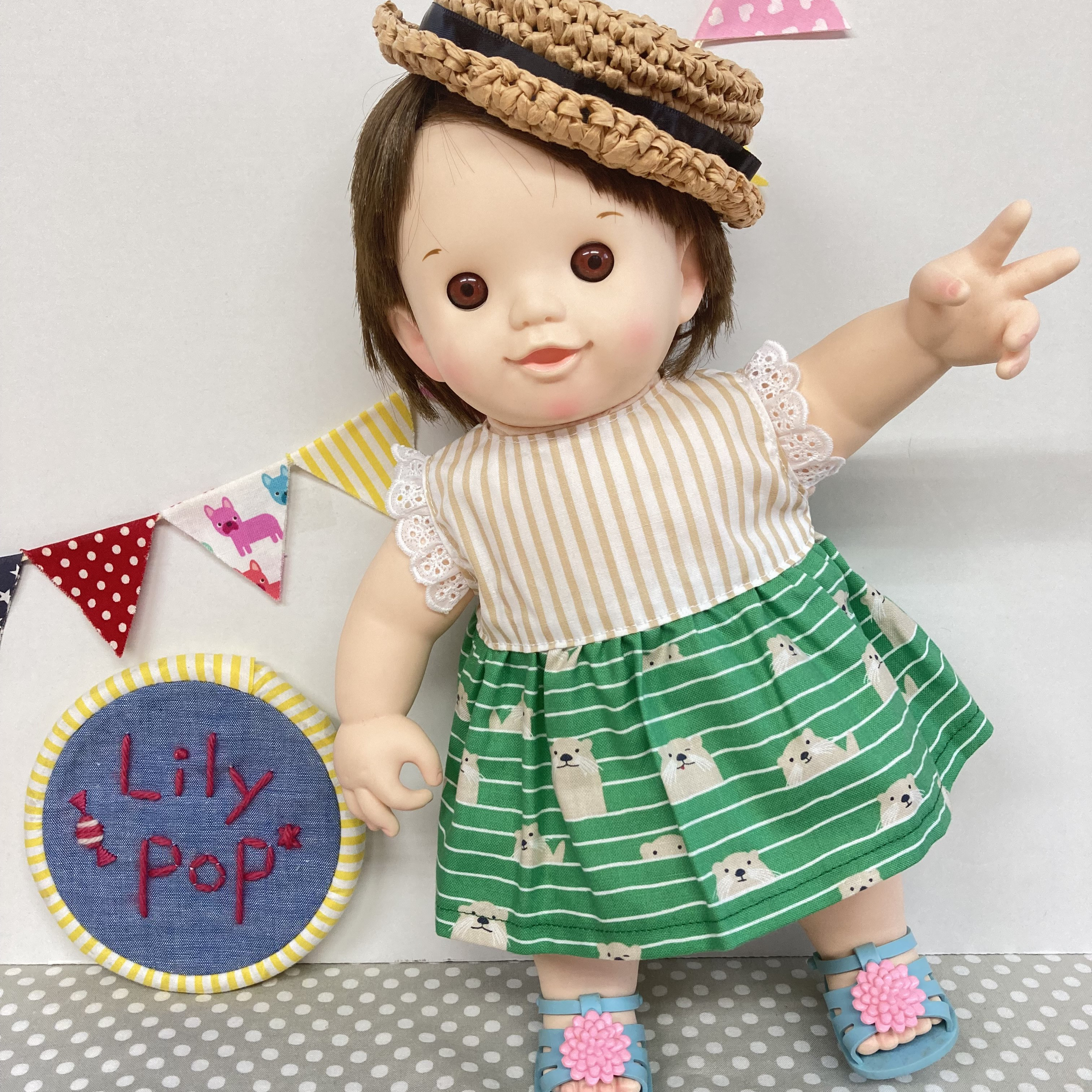 あむ♡らぼ服⭐︎ラボ服♡ いろいろな可愛い動物柄ワンピース 他 ひょっこりラッコさんのワンピース♡ ぽぽちゃん 服 USAコットン