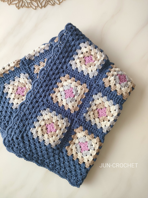 (147)グラニースクエア ブランケット ★130×170★ブルー系 大人女子ブランケット*ロイヤルブルー／ひざ掛け／グラニースクエア