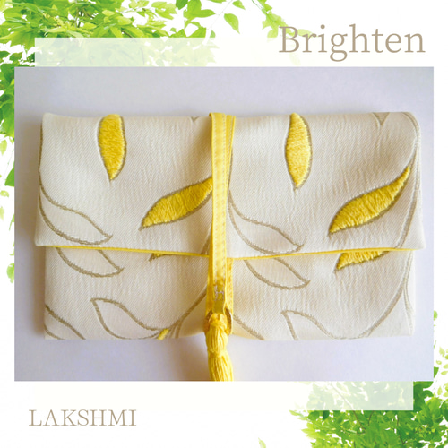 ハーブ柄 元気が出るイエローポーチ タッセル紐付き ポーチ LAKSHMI  