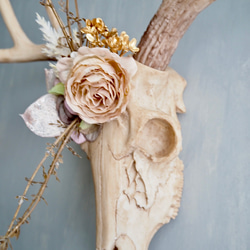 Botanical Bone 鹿スカル × アーティフィシャルフラワー 壁掛けインテリア（Stag ver.） 13枚目の画像