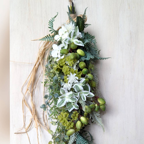 グリーンオリーブ&ユーホルビア フェイクスワッグ スワッグ fu.wa.ran