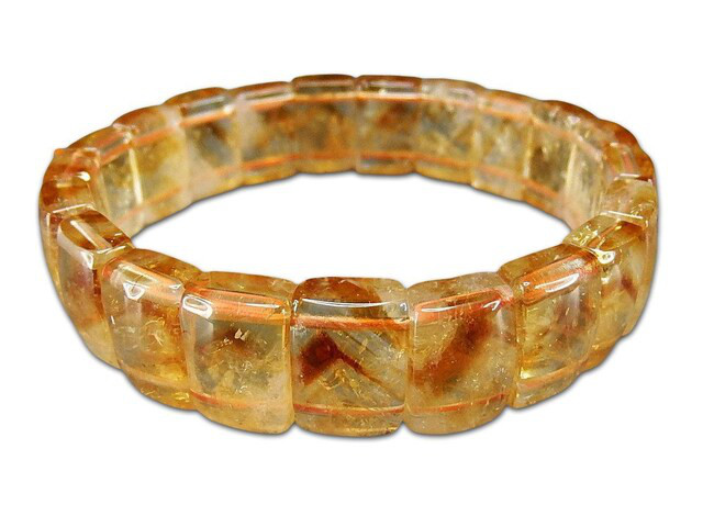 色合い良好柄入り天然石シトリン14mmバングルブレスレットファントム入り