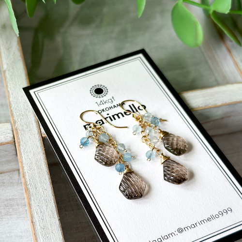 kaya様 アクアマリン シェルカービングピアス kaya様 アクアマリン シェルカービングピアス アクアマリン カービング