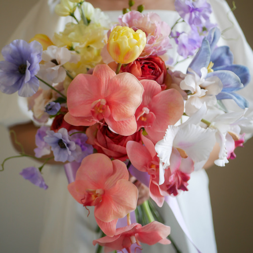 カラフル　ブライダルブーケ カラフルブーケ ウェディングブーケ ブートニアセット - atelier towa