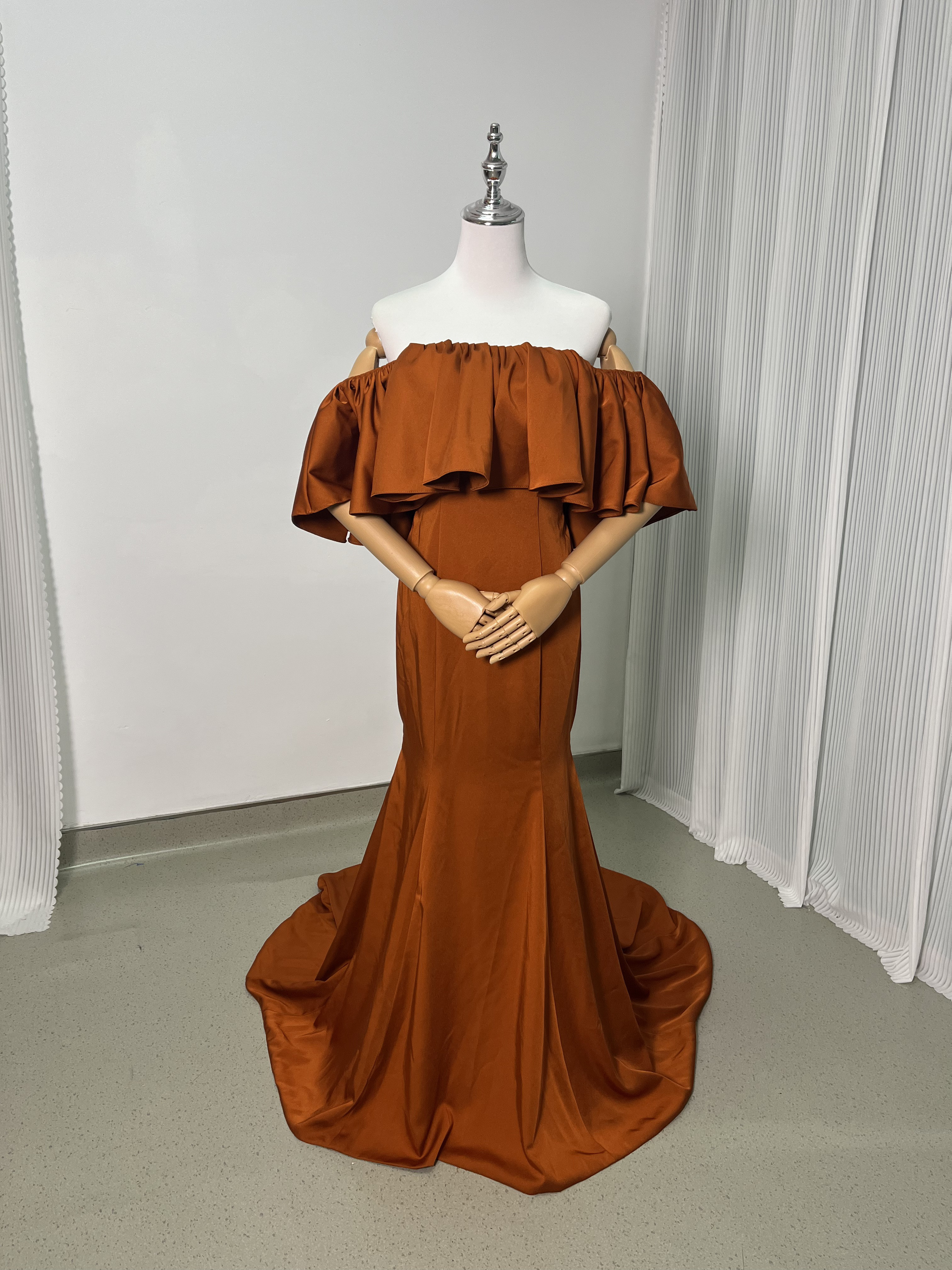 カラードレス テラコッタ色 優雅なシルエット マーメイドライン　サイズ調整可能　編み上げ
