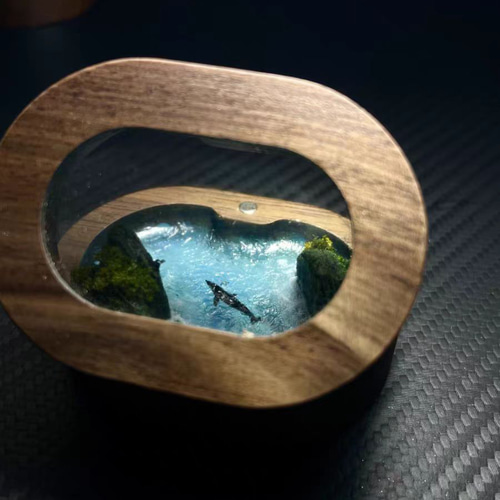 ミニチュア 木製リングボックス 海アート イルカ 風景 レジン