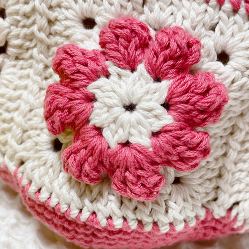 手編み かぎ針 ファスナーポーチ モチーフ お花 ポーチ momosan no