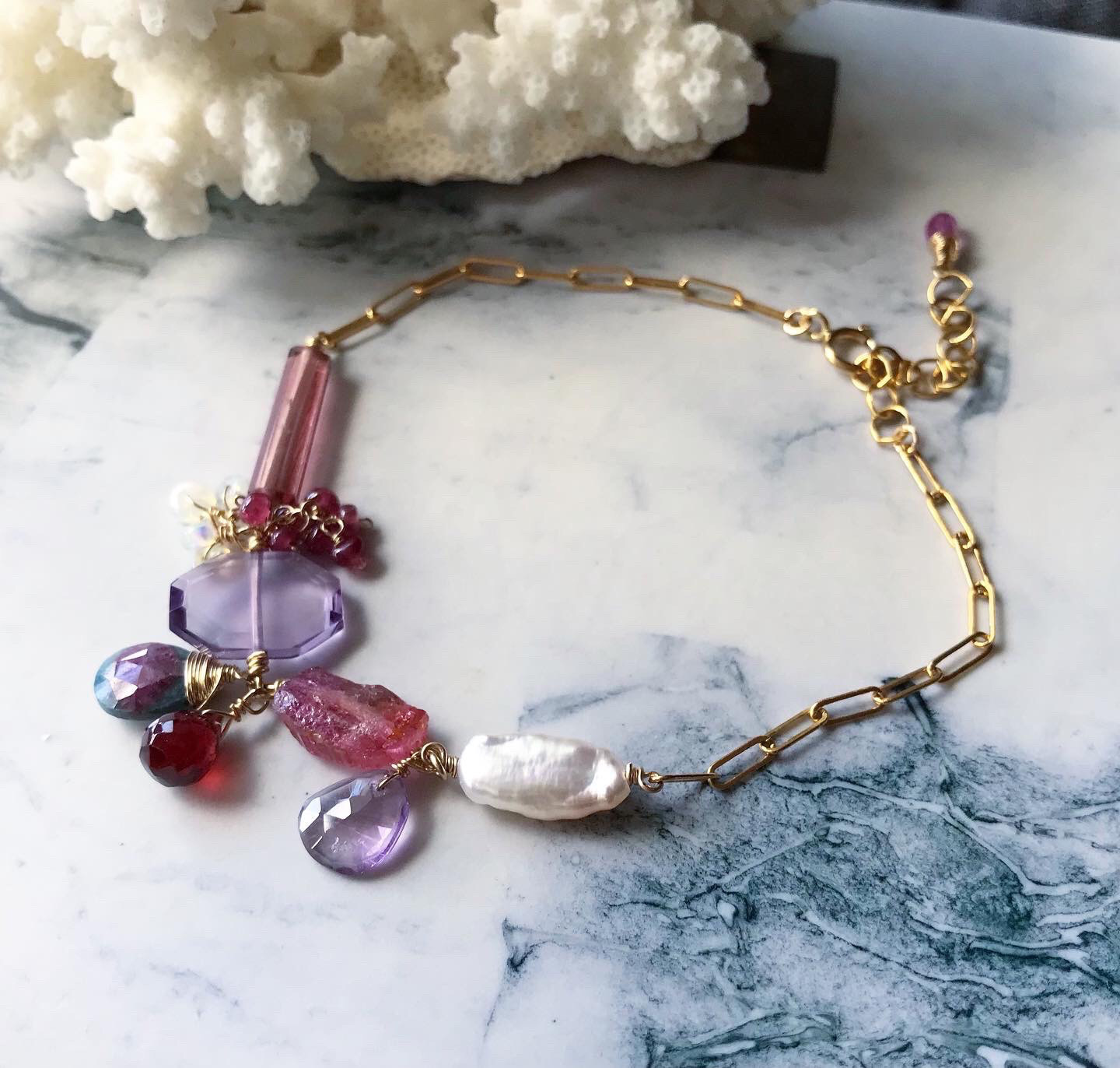 【Ｋ14gf】ルビーインゾイサイトとトルマリンのブレスレット