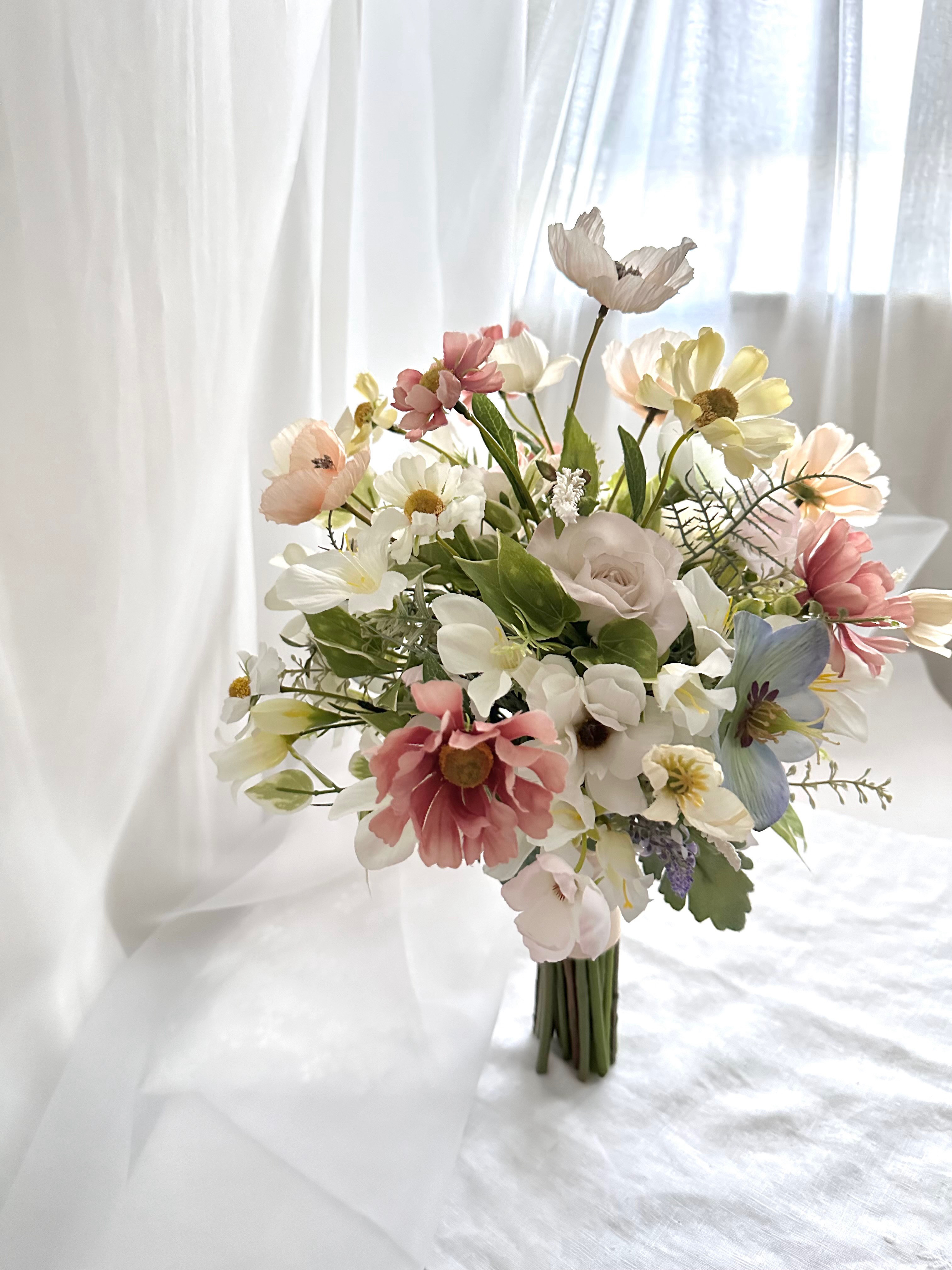 フェアリーブーケ　造花ブーケ　ナチュラルブーケ　ピンクブーケ