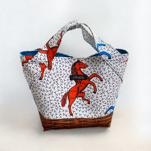 受注製作】アフリカ布 ミニトート バッグ ☆馬柄 ☆夏限定カゴ生地  