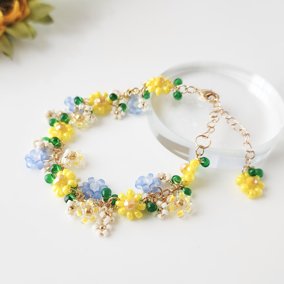 本翡翠　向日葵ひまわり花ブレスレット 本翡翠 向日葵ひまわり花ブレスレット