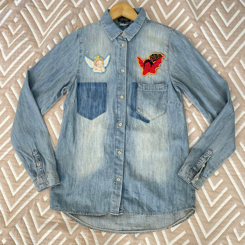 Power of Devils 悪魔刺繍の青白スカジャン フリーサイズ Yahoo!オークション -「悪魔」(スカジャン) (ジャンパー