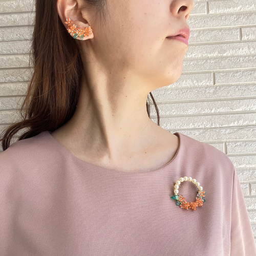 特集掲載】 金木犀 花 アクセサリー ブローチ サークルブローチ 誕生花