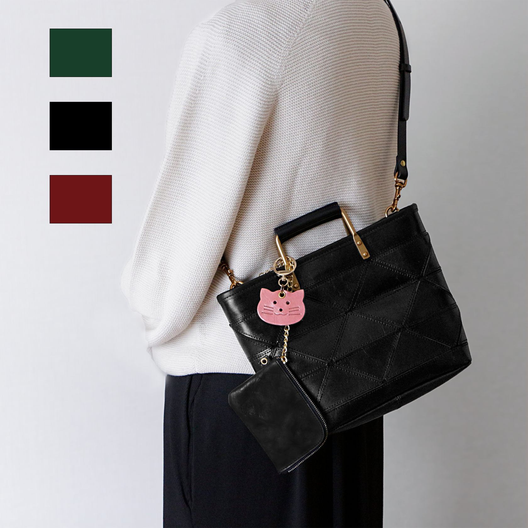 手縫い植タンニン鞣し牛革ショルダーバッグ2way　ブラック