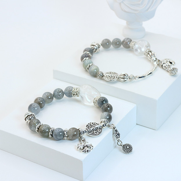 『Roma I』天然石モスアクアマリンのブレスレット ♪送料無料♪3月誕生石　ブルー　海　プレゼント