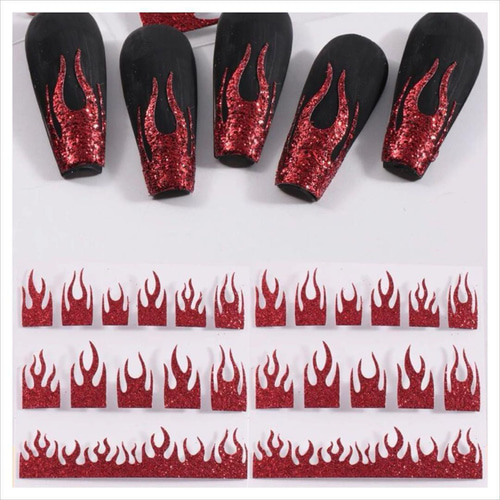 NT329《1枚》ネイルシール 赤 ラメ ギャル 炎 ファイヤーネイル