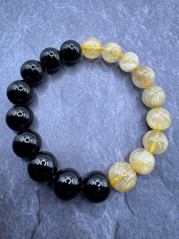 高品質 ルチル✖️オニキスブレス天然石ブレスレットヒカルReZARD