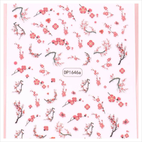 NT401《1枚》ネイルシール さくら 桜 春 成人式 卒業式 赤 ピンク 和柄