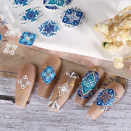 NT607 ネイルシール モロッカン ボヘミアン 大人可愛い タイル柄 夏 青