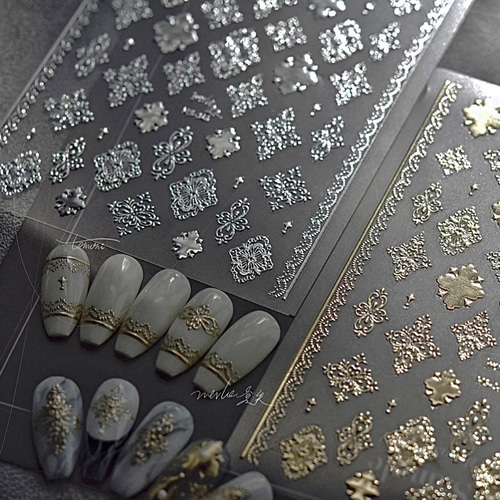 NT609 ネイルシール 金 ゴールド ダマスク柄 タイル柄 モロッカン