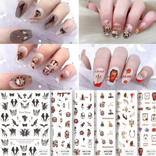 NT665 ネイルシール 骸骨 ドクロ スカル 王冠 ロック ハロウィン