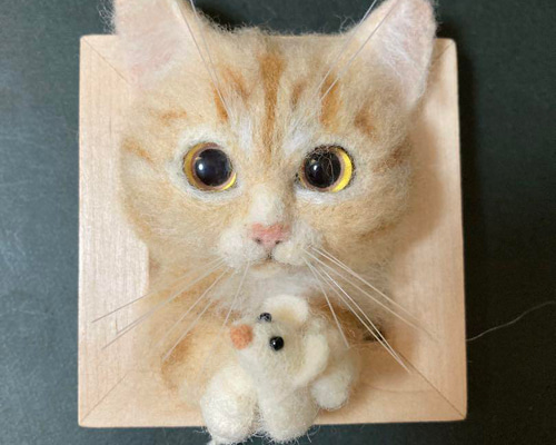 よっこ　羊毛フェルトフレーム猫♡ よっこ様専用 羊毛フェルトフレーム猫♡ 羊毛フェルト
