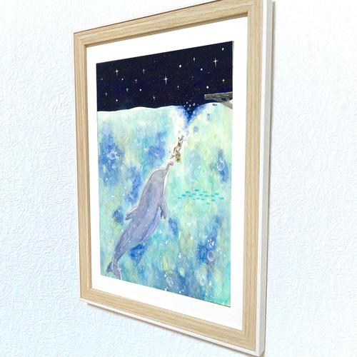 ミユキ 絵画 パステル画(複製画） 動物画 親子のイルカ 送料無料