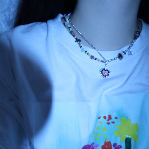 ピンクハートおしゃれ個性的童心に帰る遊びネックレスハンドメイドA014