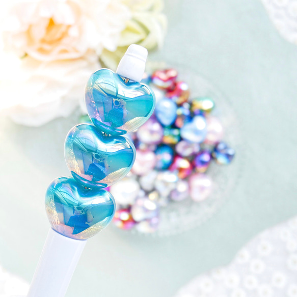 N1619 / カスタムボールペン デコレーションくまちゃんビーズ お花 ハート N1619 / カスタムボールペン デコレーションくまちゃんビーズ お花