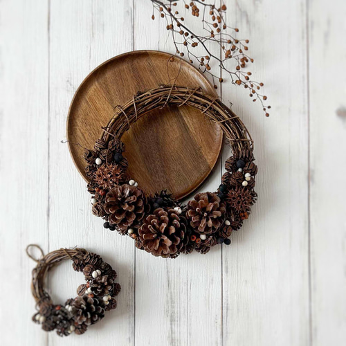 木の実とお花＊春のリース〜壁掛け＊ナチュラルリース〜＊サイクリング