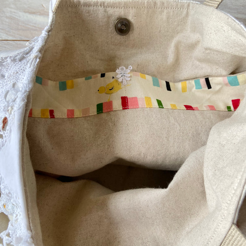 フランスアンティーク*ホームスパンリネン*手刺繍かごバッグ*お出かけ