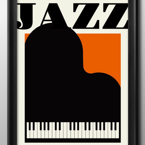 15030□ポスター アート 絵画『ジャズ ピアノ』北欧 A3 イラスト