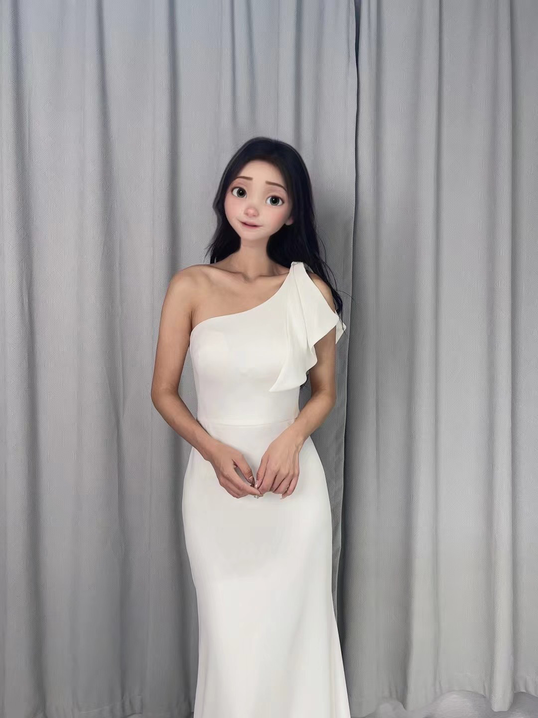 見逃さないで！マットグレープ生地　ホワイト　ワンショルダー　マーメイドドレス　オーダーサイズ　お色直し　上品　前撮り2次