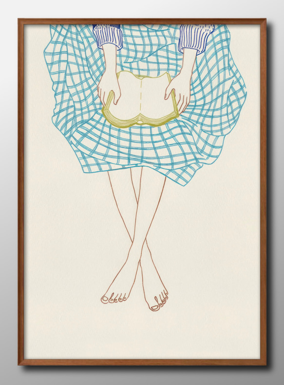 14682□ポスター アート 絵画『女の子 本 読書 book』北欧 A3