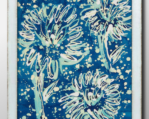 12015□ポスター アート 絵画『水中花 フラワー 水彩』北欧 A3