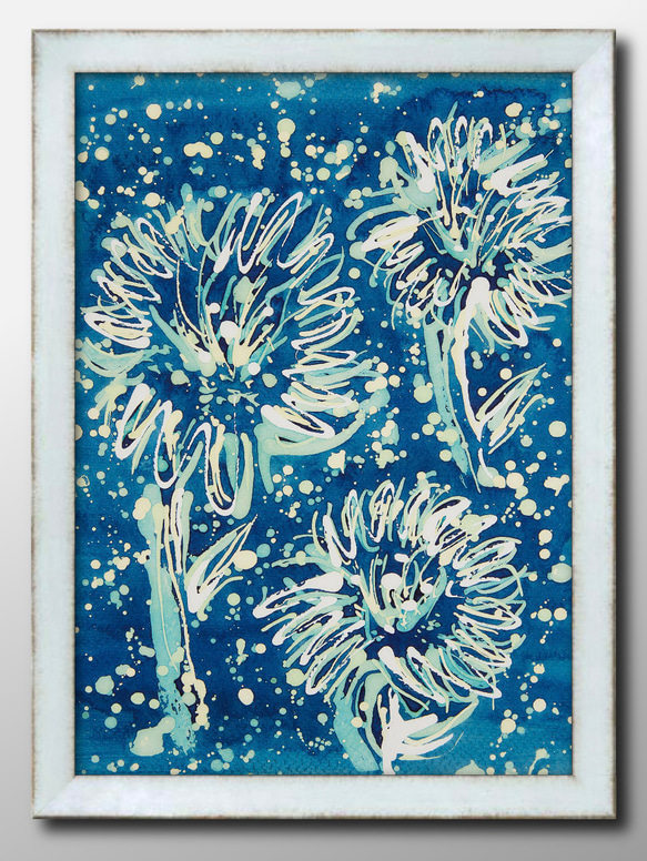 12015□ポスター アート 絵画『水中花 フラワー 水彩』北欧 A3