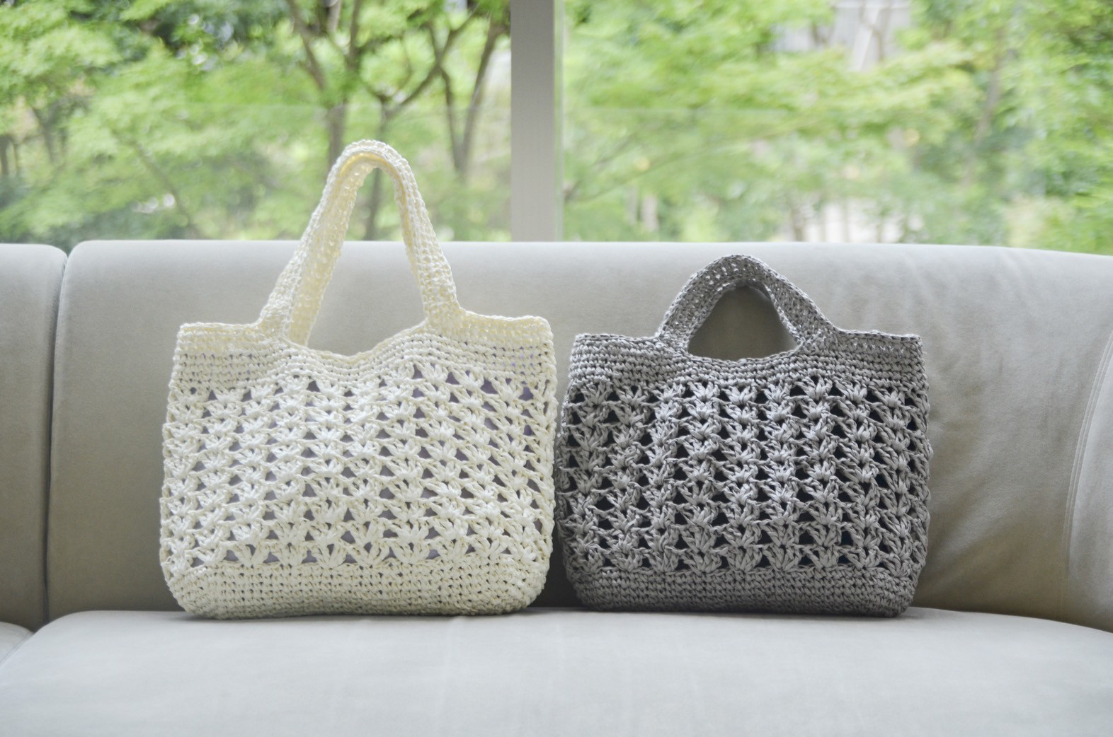 sale￥7900→￥7500　2025新作　模様編みペーパーヤーンバッグ/2サイズ（内布付き）受注製作