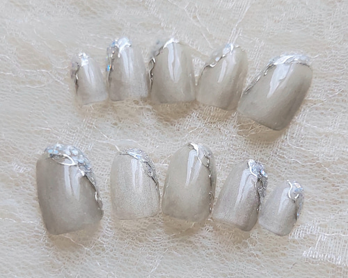 ネイルチップ オーダー マグネット ホワイト キルティング ミラー