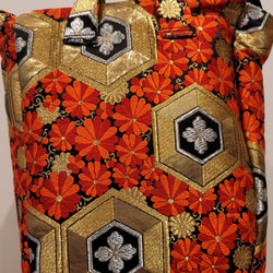 ハンドメイド 帯 リメイク リュック 古典柄 鶴 ハンドメイド 帯 リメイク リュック 古典柄 鶴