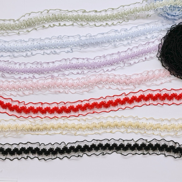 【SALE】S16〈全8色/1M/幅20mm〉トーション レース　フリル 手芸 ギャザー 　弾力あり ゴム付き 8枚目の画像