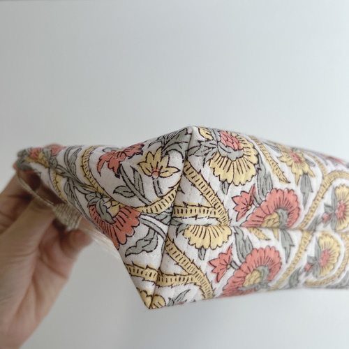 ☆1点限定☆ ハンドブロックプリントの大きめポーチ オレンジ系 ポーチ