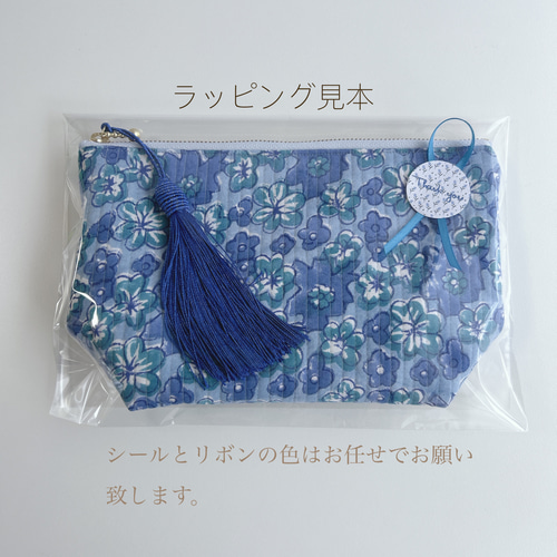 ☆1点限定☆ ハンドブロックプリントの大きめポーチ オレンジ系 ポーチ