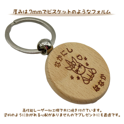 お名前入り 木製キーホルダー 丸型 （ゆめかわ） プレゼント プチ