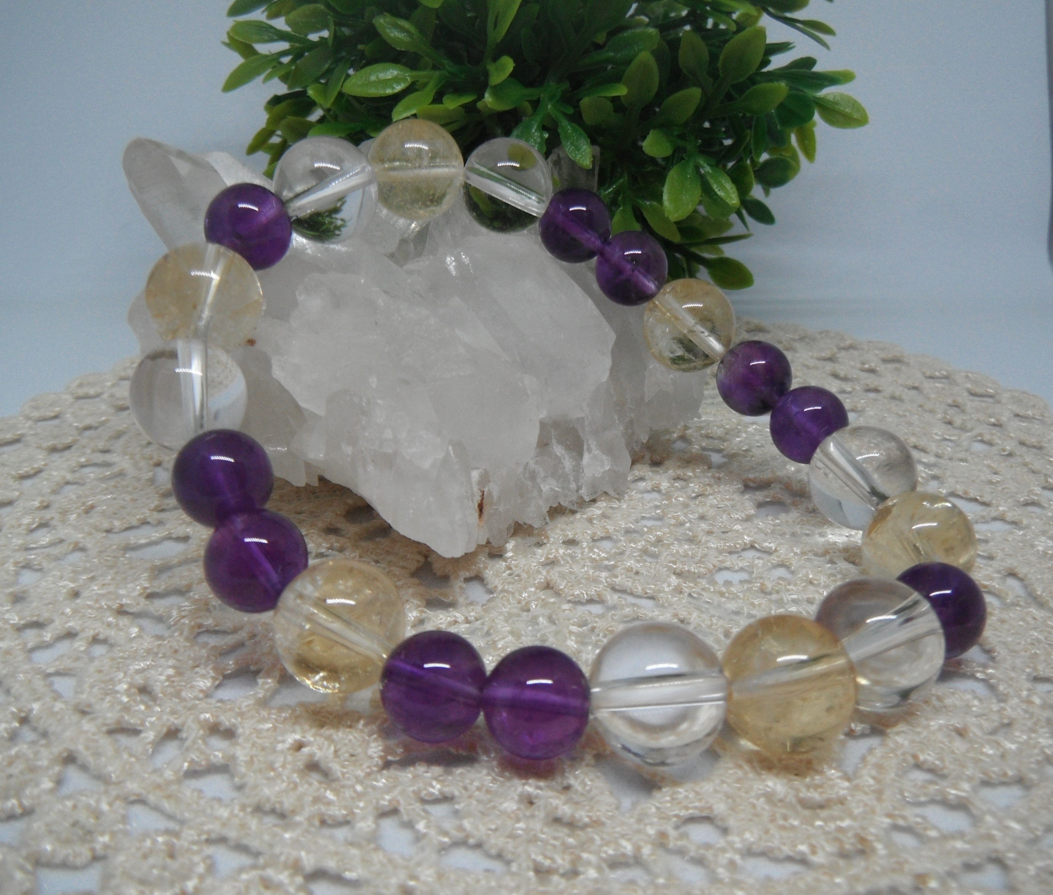 ～高いヒーリングを～　シトリン＆アメジスト＆水晶ブレスレット　ブレスレット　天然石ブレスレット