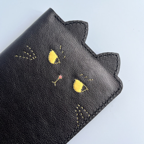 受注制作】ねこのお顔 お薬手帳ケース 黒猫・トラ猫 ◎通帳や