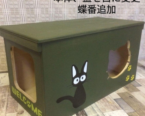 81《キャットハウス》 猫 ハウス ネコ ペット 犬 ケージ りんご箱 木箱