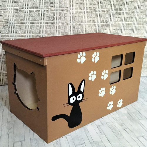 52《キャットハウス》ハンドメイド 猫 猫柄 足跡 ネコ 犬ケージ 小屋 木箱 52《キャットハウス》ハンドメイド 猫 猫柄 足跡 ネコ 犬ケージ