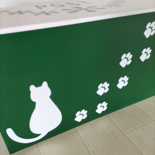 27《宅配BOX》玄関収納 ネコポスト 置き配 ハンドメイド 猫 木箱