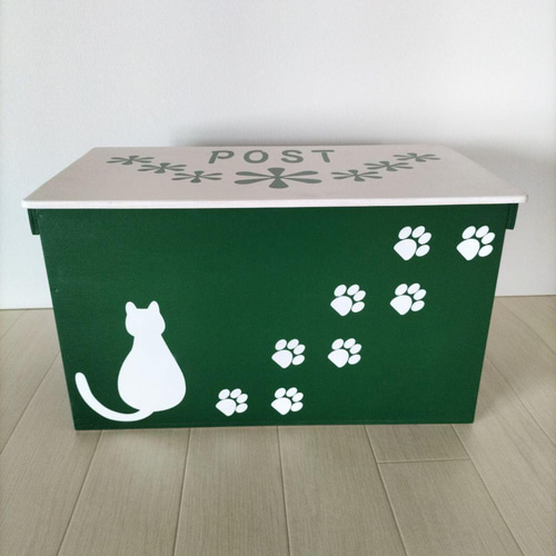 27《宅配BOX》玄関収納 ネコポスト 置き配 ハンドメイド 猫 木箱